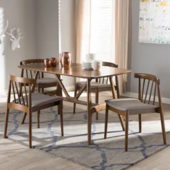 5pc Wyatt Midcentury Modern Walnut Wood Dining Set Beige/Brown - Baxton Studio 14 5pc Wyatt Midcentury Modern Walnut Wood Dining Set Beige/Brown - Baxton Studio -Bedroom Furniture Store GUEST 0485dc86 a81e 46d6 9051 d7740eb7f591