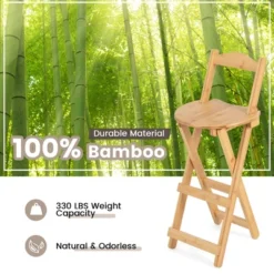 Costway Set Of 4 Bamboo Folding Barstools Counter Height Dining Chairs Installation Free -Bedroom Furniture Store GUEST 06e445d6 dc25 4846 8f81 ef7d506d76ca