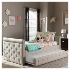 Twin Swanson Modern And Contemporary Fabric Tufted Daybed With Roll-Out Trundle Guest Bed - Baxton Studio -Bedroom Furniture Store GUEST 071251a6 a6c9 4c2d 94aa c447872bb2b4