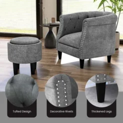 Costway Modern Accent Chair With Ottoman Armchair Barrel Sofa Chair With Footrest Grey 19 Costway Modern Accent Chair With Ottoman Armchair Barrel Sofa Chair With Footrest Grey -Bedroom Furniture Store GUEST 0d79f529 497d 4298 be2e a5393d56a140