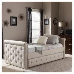 Twin Swanson Modern And Contemporary Fabric Tufted Daybed With Roll-Out Trundle Guest Bed - Baxton Studio -Bedroom Furniture Store GUEST 0e69de2d 0af5 4166 91e8 a952dc6bc9d4