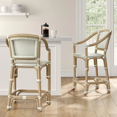 Parksley Rattan And Woven Counter Height Barstool White - Threshold™ 3 Parksley Rattan And Woven Counter Height Barstool White - Threshold™