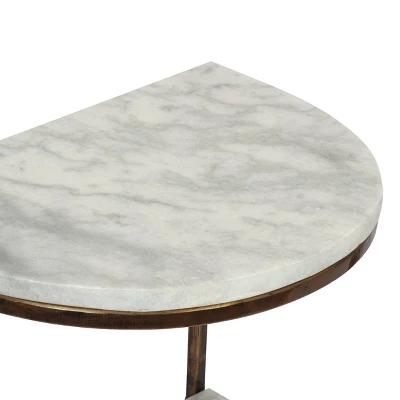 33.5" Bainville Modern Glam Handcrafted Marble Half Round Etagere Bookcase Natural White/Antique Brass - Christopher Knight Home 4 33.5" Bainville Modern Glam Handcrafted Marble Half Round Etagere Bookcase Natural White/Antique Brass - Christopher Knight Home - Image 2