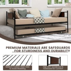 Costway Twin 2-In-1 Daybed Frame With Trundle Bed Set Steel Platform Sofa Bed Black -Bedroom Furniture Store GUEST 13325170 02a3 4fd8 ad45 9d81deb660c0