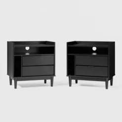 2pk Mid-Century Modern Solid Wood 2 Drawer Storage Nightstands - Saracina Home 21 2pk Mid-Century Modern Solid Wood 2 Drawer Storage Nightstands - Saracina Home -Bedroom Furniture Store GUEST 1f73b353 865e 4131 a376 6364f0459882