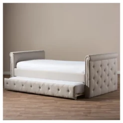 Twin Swanson Modern And Contemporary Fabric Tufted Daybed With Roll-Out Trundle Guest Bed - Baxton Studio -Bedroom Furniture Store GUEST 232e4719 b59f 422b a319 18e2cb7d875d