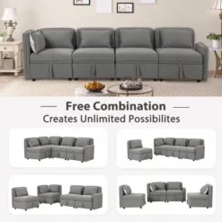 122.8" Minimalist Convertible Modular Sofa, Upholstered Sectional Sofa Couch With 5 Pillows-ModernLuxe 18 122.8" Minimalist Convertible Modular Sofa, Upholstered Sectional Sofa Couch With 5 Pillows-ModernLuxe -Bedroom Furniture Store GUEST 237762c0 3f79 4047 ab5a 727a719c3b7a