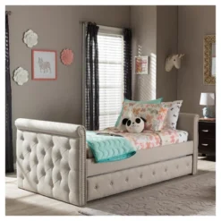 Twin Swanson Modern And Contemporary Fabric Tufted Daybed With Roll-Out Trundle Guest Bed - Baxton Studio -Bedroom Furniture Store GUEST 2e28e254 e987 4a12 9f27 e068e788717c