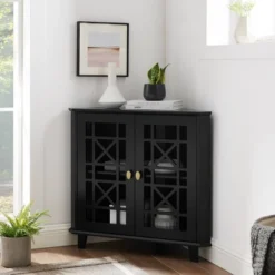 2 Door Corner Accent Cabinet With Fretwork Doors - Saracina Home -Bedroom Furniture Store GUEST 33460c8d 731e 484d b65b b46663cb9a4a