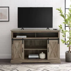 Transitional Sliding Barndoor Highboy TV Stand For TVs Up To 58" - Saracina Home -Bedroom Furniture Store GUEST 36bb9b85 ffb1 46e0 b0d8 822e73b5b63d