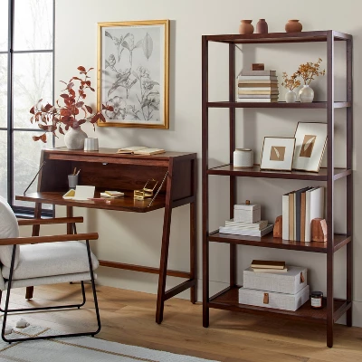 70" 5-Shelf Wood & Cane Transitional Vertical Bookshelf - Brown - Hearth & Hand™ With Magnolia 3 70" 5-Shelf Wood & Cane Transitional Vertical Bookshelf - Brown - Hearth & Hand™ With Magnolia
