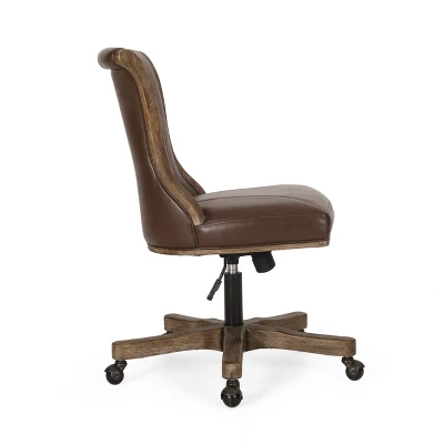 Coulee Contemporary Upholstered Roll Back Swivel Office Chair Dark Brown/Natural - Christopher Knight Home 6 Coulee Contemporary Upholstered Roll Back Swivel Office Chair Dark Brown/Natural - Christopher Knight Home - Image 4