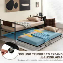 Costway Twin 2-In-1 Daybed Frame With Trundle Bed Set Steel Platform Sofa Bed Black -Bedroom Furniture Store GUEST 3c505ce9 6484 414c a870 00679bc93d3c