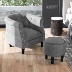 Costway Modern Accent Chair With Ottoman Armchair Barrel Sofa Chair With Footrest Grey 13 Costway Modern Accent Chair With Ottoman Armchair Barrel Sofa Chair With Footrest Grey -Bedroom Furniture Store GUEST 41db5b6a d838 4351 87c2 54106f517304