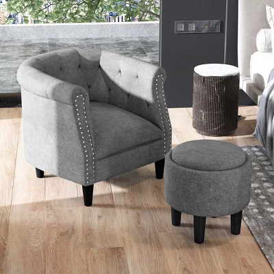 Costway Modern Accent Chair With Ottoman Armchair Barrel Sofa Chair With Footrest Grey 5 Costway Modern Accent Chair With Ottoman Armchair Barrel Sofa Chair With Footrest Grey - Image 3