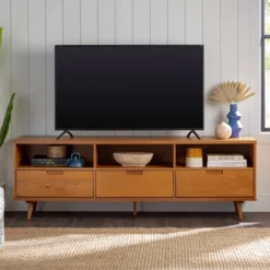 Cara 3 Drawer Mid-Century Modern 3 Drawer TV Stand For TVs Up To 80" - Saracina Home -Bedroom Furniture Store GUEST 4d0aac2c 9b89 4300 b722 f3e9cc07eded