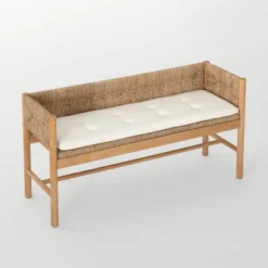 Elden Wood Bench With Woven Back And Loose Cushion Seat - Threshold™ Designed With Studio McGee 10 Elden Wood Bench With Woven Back And Loose Cushion Seat - Threshold™ Designed With Studio McGee -Bedroom Furniture Store GUEST 512a58d0 258b 4cd4 8401 add11f70e81d