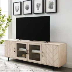 Vik Modern Boho 4 Door Herringbone TV Stand For TVs Up To 80" - Saracina Home -Bedroom Furniture Store GUEST 530194cb a341 4baf 923d 18f7438961b6