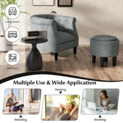 Costway Modern Accent Chair With Ottoman Armchair Barrel Sofa Chair With Footrest Grey 18 Costway Modern Accent Chair With Ottoman Armchair Barrel Sofa Chair With Footrest Grey -Bedroom Furniture Store GUEST 5e46b428 def6 4da3 8c44 9d0a97d19038