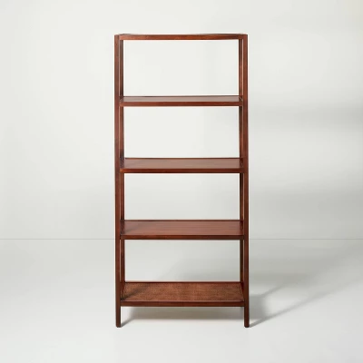 70" 5-Shelf Wood & Cane Transitional Vertical Bookshelf - Brown - Hearth & Hand™ With Magnolia 4 70" 5-Shelf Wood & Cane Transitional Vertical Bookshelf - Brown - Hearth & Hand™ With Magnolia - Image 2