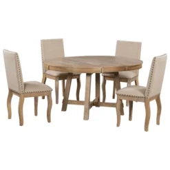 5 PCS Round Wood Extendable Dining Table Set With 4 Upholstered Dining Chairs-ModernLuxe -Bedroom Furniture Store GUEST 62a0d22f 09b3 4f40 a197 cc20893dc552