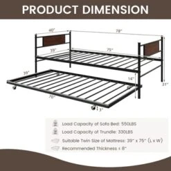 Costway Twin 2-In-1 Daybed Frame With Trundle Bed Set Steel Platform Sofa Bed Black -Bedroom Furniture Store GUEST 65439403 ce0a 428c 9625 5f5e23213a7b