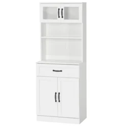 HOMCOM Freestanding Kitchen Pantry, 4-Door Buffet Cabinet With Hutch, Coffee Bar With Adjustable Shelves, 63.5 Inches, White -Bedroom Furniture Store GUEST 66068933 5001 4d3c a7c7 1f54b3c22f3d