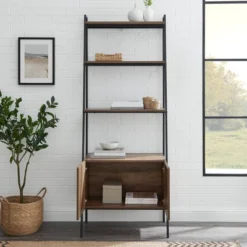 72" Open Shelf And Closed Storage Cabinet Ladder Bookcase - Saracina Home -Bedroom Furniture Store GUEST 6884917e 6feb 464d 9a56 e3dd05df4cc1