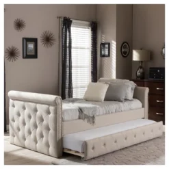 Twin Swanson Modern And Contemporary Fabric Tufted Daybed With Roll-Out Trundle Guest Bed - Baxton Studio -Bedroom Furniture Store GUEST 73ea050e 1e52 47c4 88bc 62a5a2ba10d6