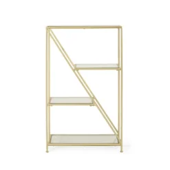 Kokesh Modern Glam Tempered Glass 3 Shelf Asymmetrical Bookcase Gold - Christopher Knight Home -Bedroom Furniture Store GUEST 76aac0ad 62b1 4356 b049 86166c87825f