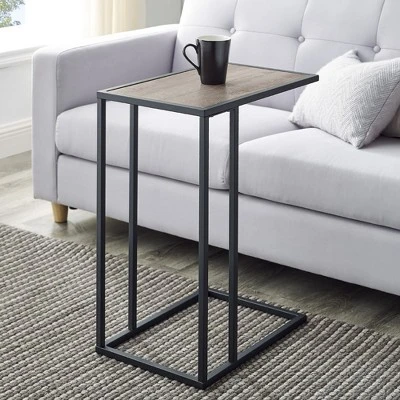 23" Modern Rectangle Two-Tone C Side Table With Metal Base - Saracina Home 3 23" Modern Rectangle Two-Tone C Side Table With Metal Base - Saracina Home