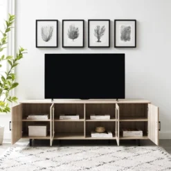 Vik Modern Boho 4 Door Herringbone TV Stand For TVs Up To 80" - Saracina Home -Bedroom Furniture Store GUEST 7bd2e959 fa62 4b0c 8b39 52a23a92c73b