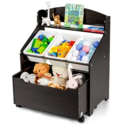 Costway Kids Wooden Toy Storage Unit Organizer W/Rolling Toy Box & Plastic Bins NaturalEspresso 22 Costway Kids Wooden Toy Storage Unit Organizer W/Rolling Toy Box & Plastic Bins NaturalEspresso -Bedroom Furniture Store GUEST 80f5cdc8 b56c 40a6 9518 1678a6f77403