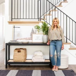 Console Table With Woven Rattan Shelf Black - Threshold™ Designed With Studio McGee -Bedroom Furniture Store GUEST 8850858f 6d86 4502 8112 f583beb8eb20