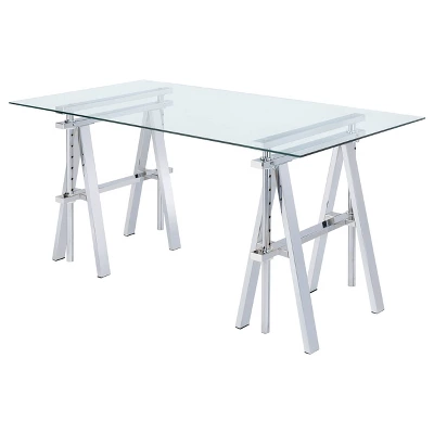 Statham Glass Top Adjustable Sawhorse Standing Desk Chrome - Coaster 6 Statham Glass Top Adjustable Sawhorse Standing Desk Chrome - Coaster - Image 4