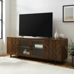 Vik Modern Boho 4 Door Herringbone TV Stand For TVs Up To 80" - Saracina Home -Bedroom Furniture Store GUEST 9063eb92 b49a 4de7 8042 61e07cd7b281