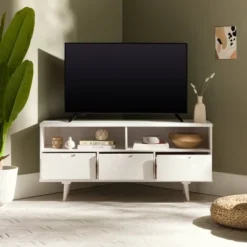 Cara Mid-Century Modern 3 Drawer Corner TV Stand For TVs Up To 58" - Saracina Home -Bedroom Furniture Store GUEST 99387a85 c456 4a52 b086 1c507b93c8b5