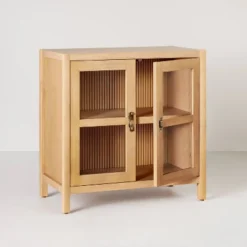 Grooved Wood With Glass 2-Door Cabinet - Natural - Hearth & Hand™ With Magnolia 10 Grooved Wood With Glass 2-Door Cabinet - Natural - Hearth & Hand™ With Magnolia -Bedroom Furniture Store GUEST 9aa7705a c66f 495b 80dd 55470dae1fa8