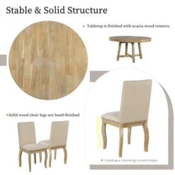 5 PCS Round Wood Extendable Dining Table Set With 4 Upholstered Dining Chairs-ModernLuxe -Bedroom Furniture Store GUEST 9ac19d65 3748 4874 9cdb f877628812e6