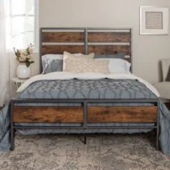 Queen Urban Chic Metal And Wood Plank Bed Brown - Saracina Home -Bedroom Furniture Store GUEST 9ba450b4 e465 46ef 9f8f 881f1960dbc8