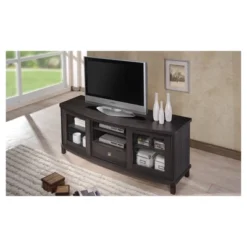 Walda Wood Cabinet With 2 Sliding Doors And 1 Drawer TV Stand For TVs Up To 60" Dark Brown/Gray - Baxton Studio -Bedroom Furniture Store GUEST 9f09957a a777 49ef 99ba 842d275e8cda
