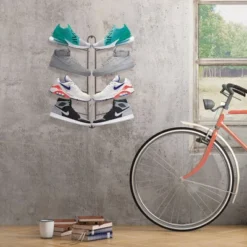 MDesign Metal Shoe Display & Storage Rack, 4 Tier, Wall Mount