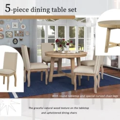 5 PCS Round Wood Extendable Dining Table Set With 4 Upholstered Dining Chairs-ModernLuxe -Bedroom Furniture Store GUEST a5510eb2 6547 4904 a54c 8bf06fd8ab57