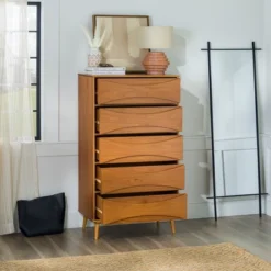 Mid-Century Modern Contoured 5 Drawer Chest Of Drawers - Saracina Home -Bedroom Furniture Store GUEST ac3142e8 8860 4ea9 a029 c515f6848ecc