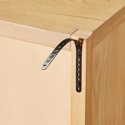 Grooved Wood With Glass 2-Door Cabinet - Natural - Hearth & Hand™ With Magnolia 7 Grooved Wood With Glass 2-Door Cabinet - Natural - Hearth & Hand™ With Magnolia - Image 5