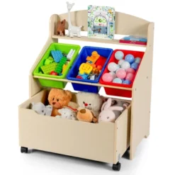 Costway Kids Wooden Toy Storage Unit Organizer W/Rolling Toy Box & Plastic Bins NaturalEspresso 23 Costway Kids Wooden Toy Storage Unit Organizer W/Rolling Toy Box & Plastic Bins NaturalEspresso -Bedroom Furniture Store GUEST b1538226 2c79 451e 9800 9bc4afb4832c