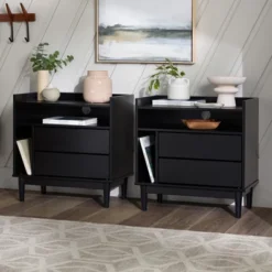 2pk Mid-Century Modern Solid Wood 2 Drawer Storage Nightstands - Saracina Home 19 2pk Mid-Century Modern Solid Wood 2 Drawer Storage Nightstands - Saracina Home -Bedroom Furniture Store GUEST b2a3ee44 4d81 41a2 a7a3 37c02e20e839
