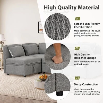 122.8" Minimalist Convertible Modular Sofa, Upholstered Sectional Sofa Couch With 5 Pillows-ModernLuxe 7 122.8" Minimalist Convertible Modular Sofa, Upholstered Sectional Sofa Couch With 5 Pillows-ModernLuxe - Image 5