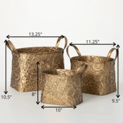 10.5"H Sullivans Brass Botanical Basket Set Of 3, Gold -Bedroom Furniture Store GUEST b9e3f8fa 9247 4a30 9cea 592d6f498ace