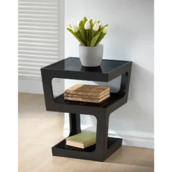 Clara Modern End Table With 3 Tieglass Shelves Black - Baxton Studio -Bedroom Furniture Store GUEST c4bf1ebc ed46 455a 84c1 69ad1ed6b5c5